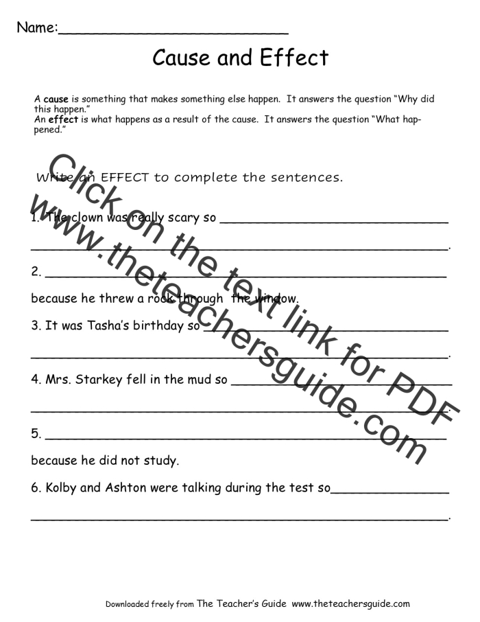 Cause and Effect worksheet for third graders focusing on fiction passages