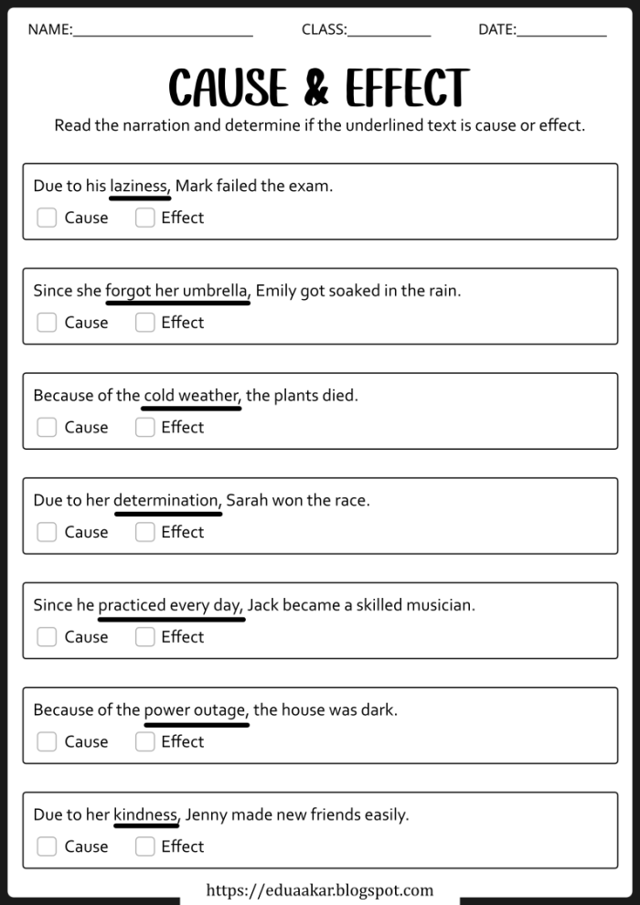 First grade student working on a cause and effect for kids worksheet about rational numbers