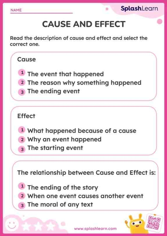 Worksheet for first graders learning about cause and effect relationships
