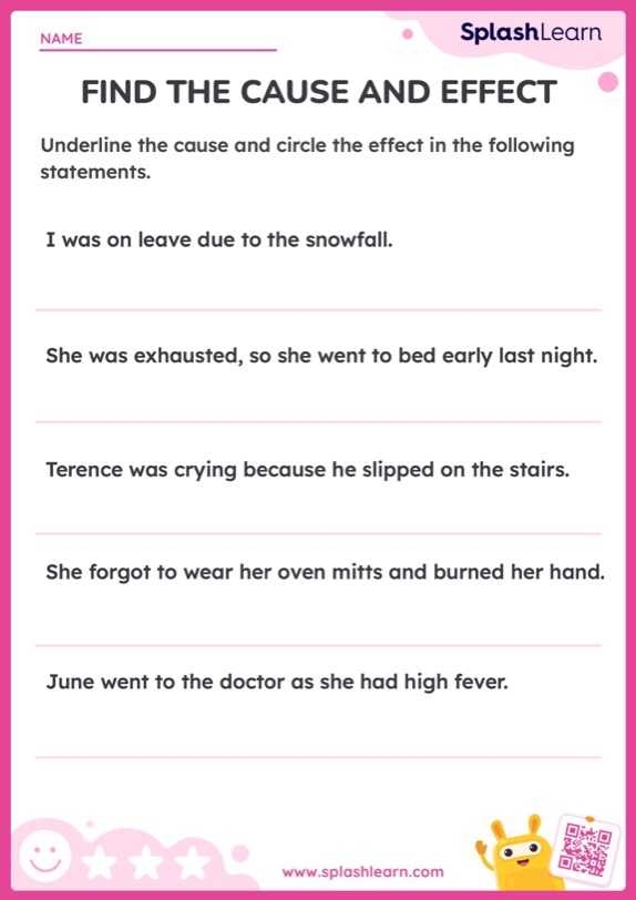 Identifying Cause and Effect worksheet for second graders to enhance logical thinking and reading skills