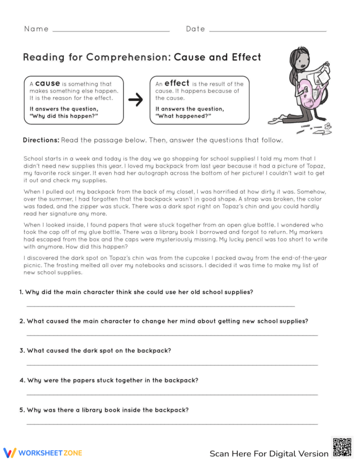 Children engaged in a Cause & Effect reading comprehension worksheet about being home sick