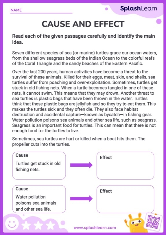 Worksheet titled "My Day at the Amusement Park" focusing on cause and effect relationships in reading comprehension. Educational resource for third graders to enhance their understanding of figurative language through engaging text.
