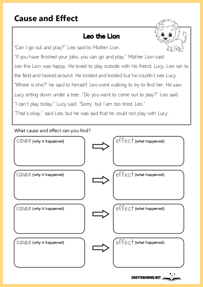 Colorful worksheet titled "My Day at the Amusement Park" focusing on cause and effect relationships for third graders. Engaging reading comprehension resource to enhance students' understanding of figurative language.