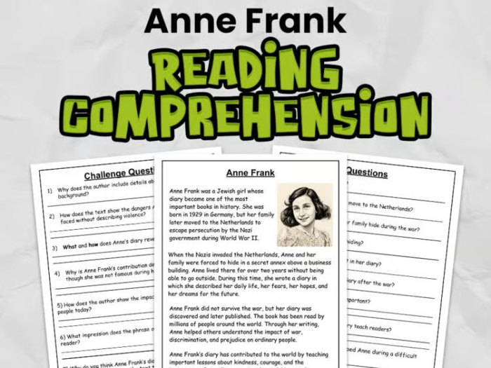 Worksheet illustrating cause and effect in the life of Anne Frank for fifth graders