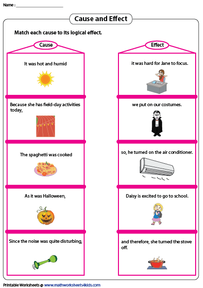 Second grade student filling out an identifying cause and effect worksheet to practice reading comprehension skills