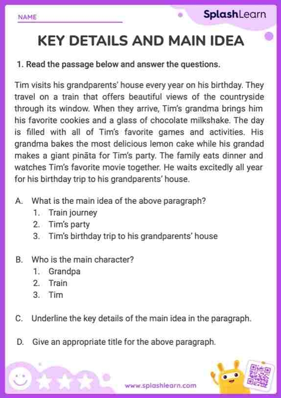 Graphic organizer worksheet showing sections for central idea and supporting key details from informational text for sixth grade reading practice