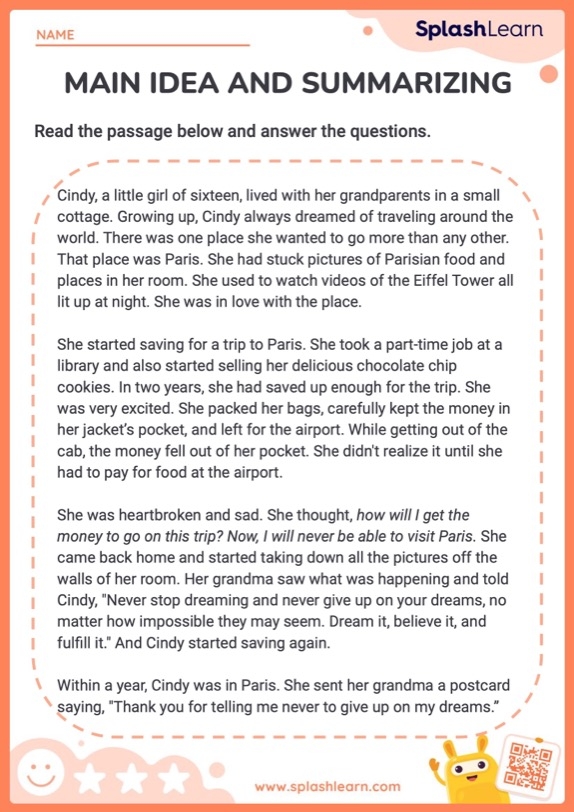 A graphic organizer template showing spaces for students to identify the central idea of an informational text and list supporting key details from sixth grade reading material