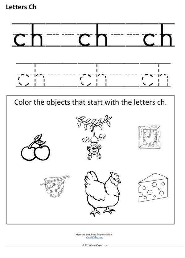 Worksheet featuring words that begin with the ch sound for early learners