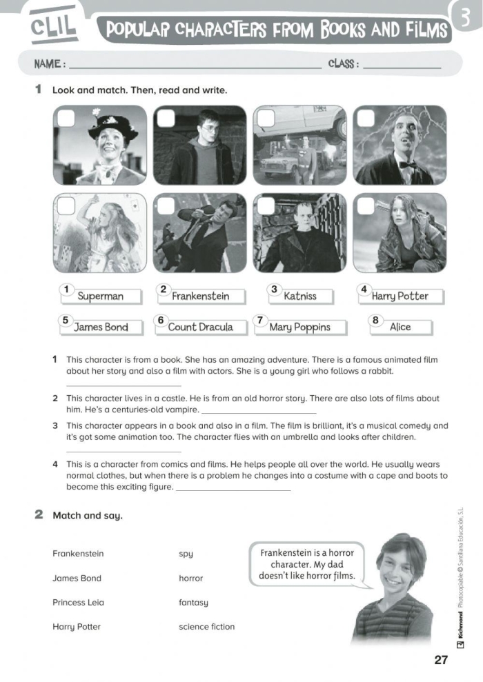 Young students engage with a five-page worksheet focused on character analysis in fiction. Fourth grade reading comprehension exercise featuring characters in books.