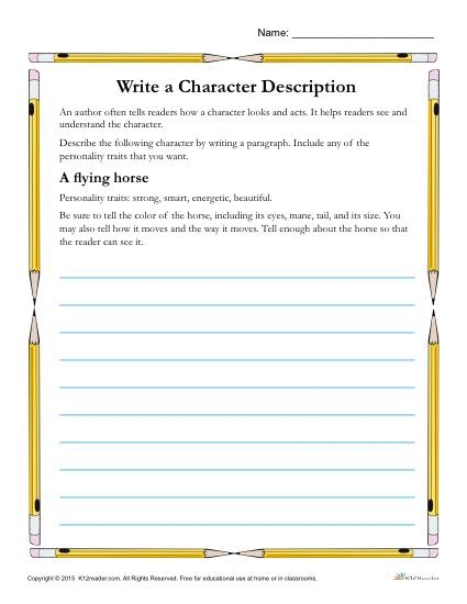 Fun worksheet to help young readers describe a character Character analysis worksheet for first graders featuring a graphic organizer