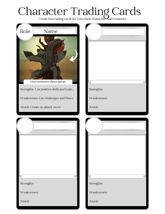 Engaging worksheet activity for understanding character archetypes in novels Character Archetype Trading Cards worksheet for sixth-grade students exploring literature
