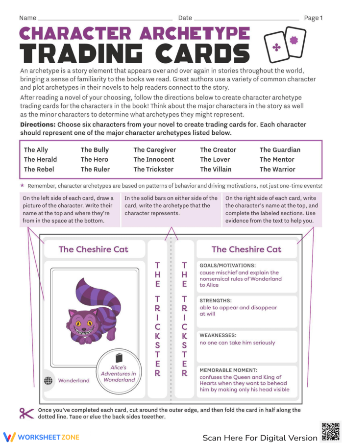 Mixed Operations worksheet for Sixth Grade Character Archetype Trading Cards worksheet for sixth graders focusing on mixed operations. Engaging activity to enhance critical and creative thinking about character archetypes in literature.