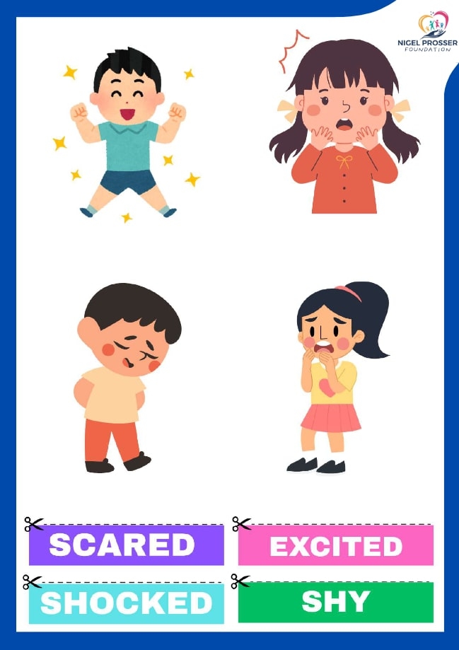 Emotion Recognition Practice Cards for Elementary Students Lesson 11 Third grade character emotion match cards worksheet activity 11 showing students matching facial expressions with feelings