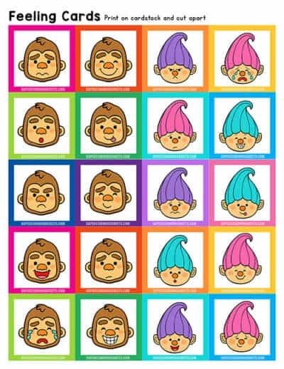 Character Emotion Match Cards Worksheet 16 for Elementary Geometry Practice Third grade student matching character actions to emotions with colorful illustrated cards showing different feelings and expressions