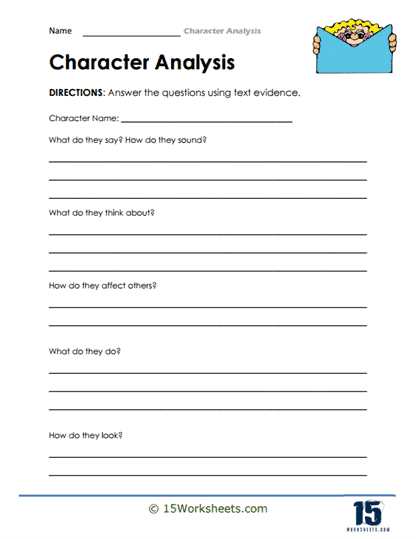 Fifth grade worksheet showing word bank and sentence frames for analyzing character motivations and what drives people's actions