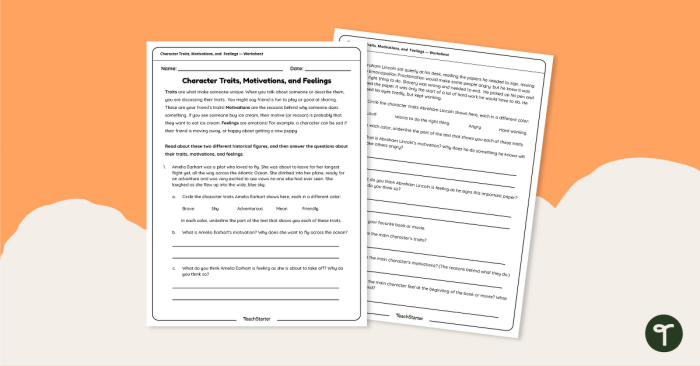 Fifth grade worksheet showing sentence frames and word bank for analyzing character motivation in literature