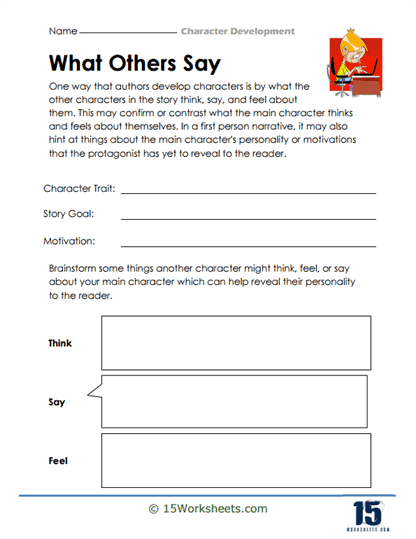 Fifth grade student working on a Determining a Character's Motivation worksheet with word banks and sentence frames