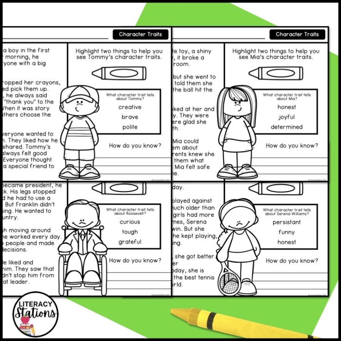 Students comparing character traits in a reading worksheet