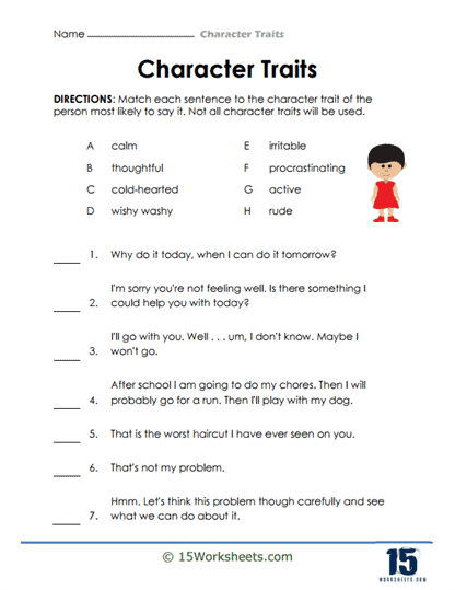 Character Analysis Activity: Using What Characters Say and Do to Understand Their Personalities Fourth grade students learning to identify character traits through dialogue and actions in stories with worksheet example 21
