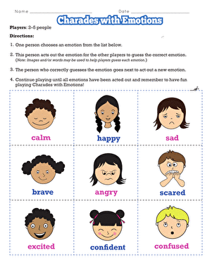 Children engaging in a fun charades game using emotion cards from the Charades with Emotions worksheet
