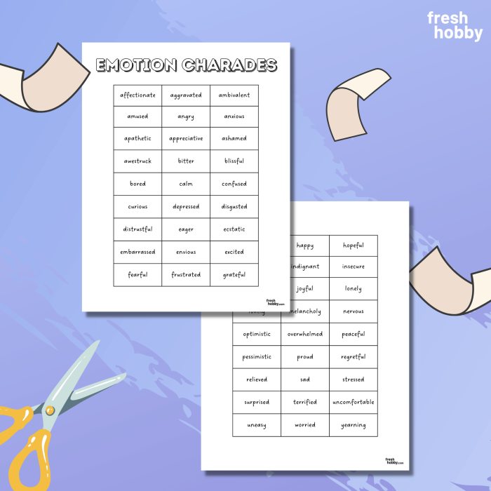 Children engaging with the Charades with Emotions worksheet, practicing emotional awareness through play.