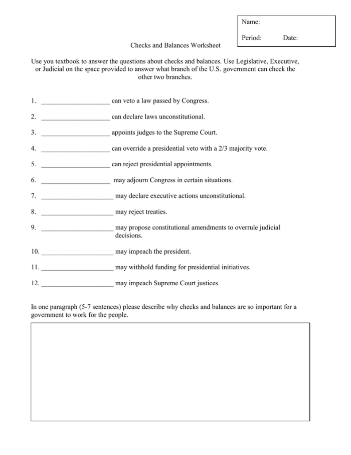 Fourth grade student practicing the checks and balances system with a word search and quiz worksheet