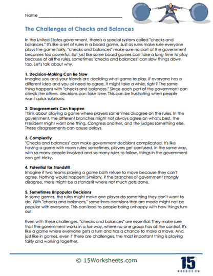 Diagram showing the three branches of government with arrows indicating checks and balances between executive, legislative, and judicial powers