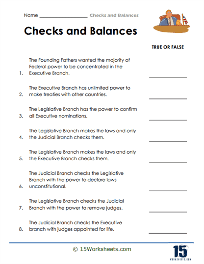 Fourth grade student completing a checks and balances system word search and quiz worksheet activity