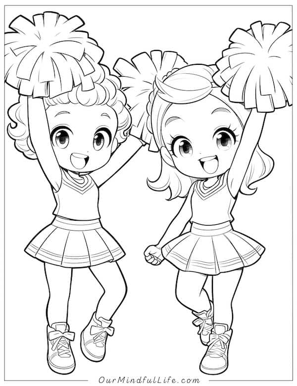 Cheerleading coloring pages worksheet for kindergarten kids to enjoy