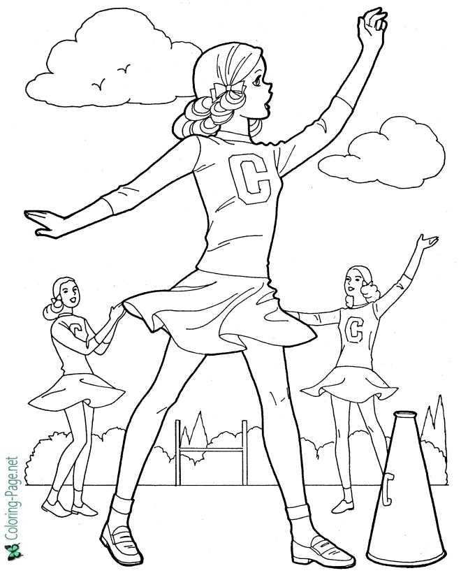 Cheerleading coloring pages worksheet for kindergarten students to enjoy