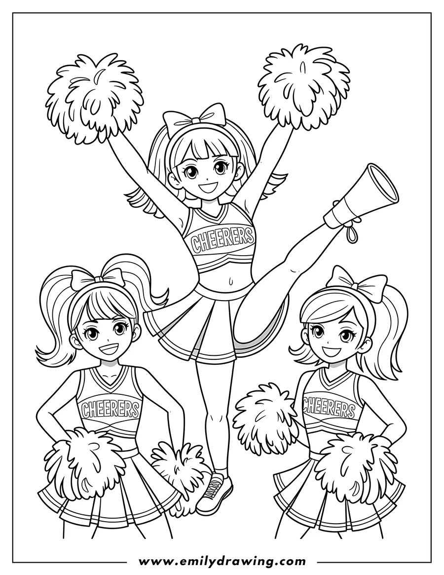 Cheerleading coloring worksheet for kindergarten students to enjoy