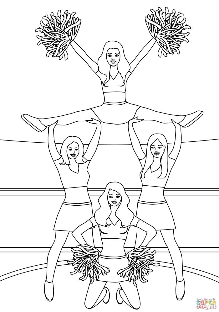 Cheerleading coloring pages worksheet for kindergarten students