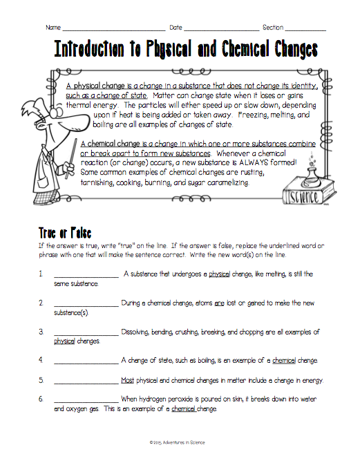 Chemical vs Physical Reactions Science Worksheet 15 Third grade worksheet activity comparing chemical and physical reactions for science class
