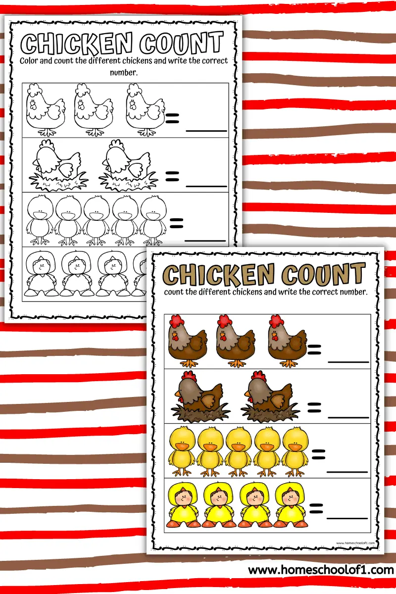 Cute chickens illustrating addition concepts for preschoolers