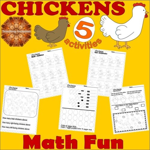 Cute chickens helping preschoolers learn addition
