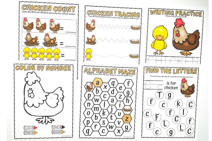 Cute cartoon chickens helping preschoolers learn addition