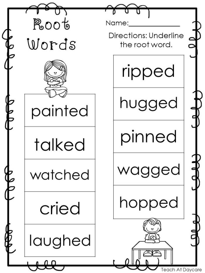 Children engaging with a word search puzzle on root words and their derivatives