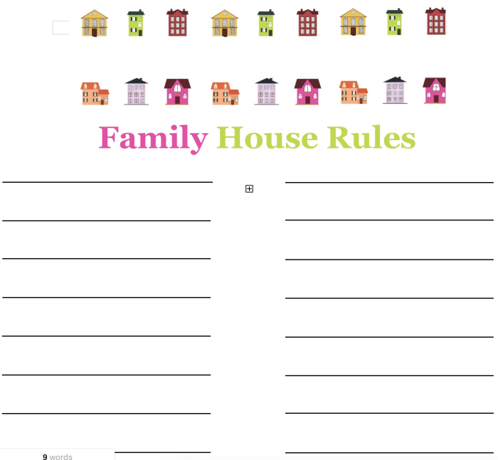 House Rules worksheet for kids to design their own family rules Children creating their own house rules on a colorful worksheet