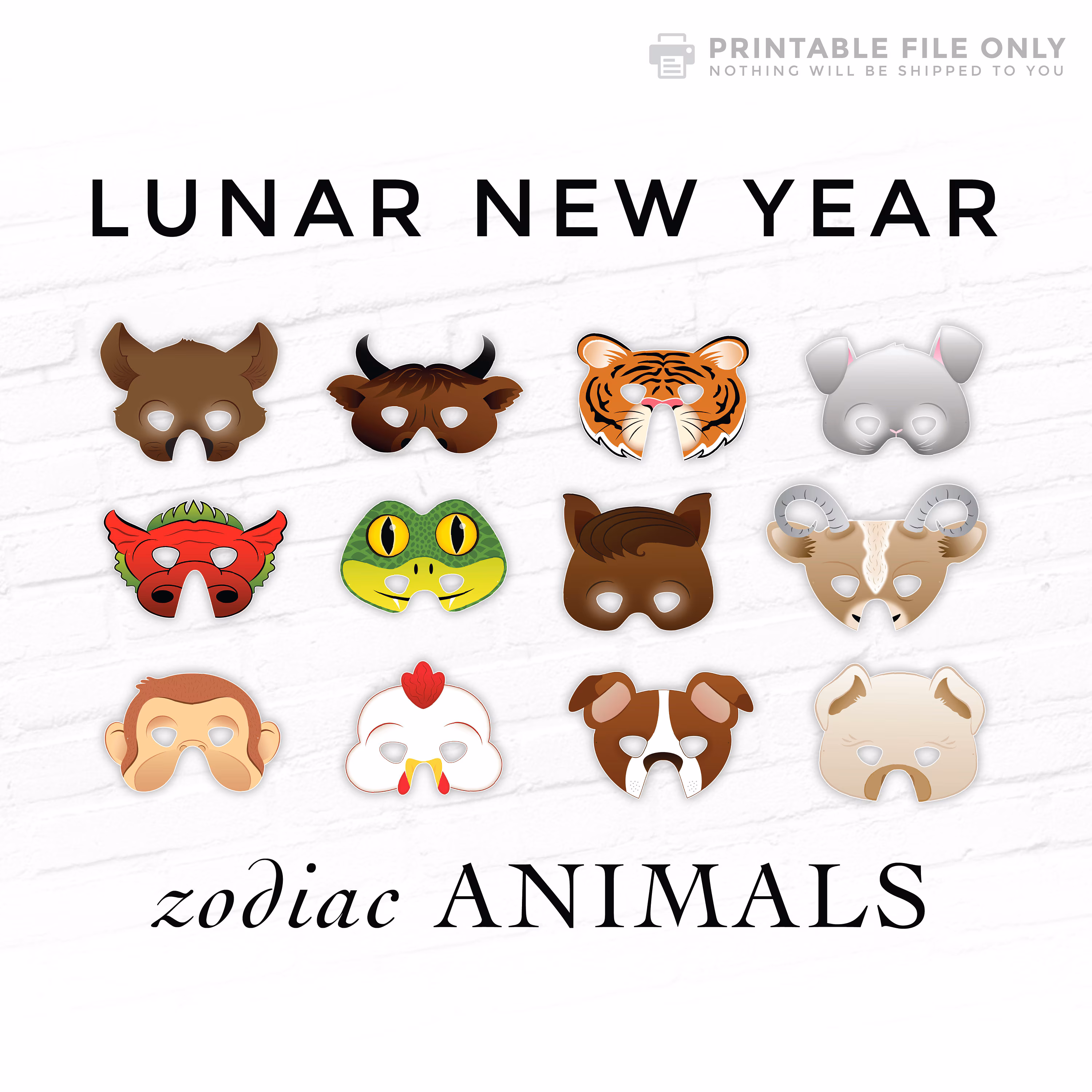 Colorful Chinese zodiac mask representing the Year of the Horse for a fun worksheet activity. Fun worksheet for Pre-K students to celebrate the Chinese zodiac with a Year of the Horse theme.