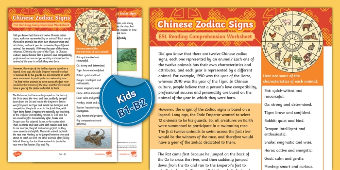 Second grade students reading an illustrated folktale worksheet about the twelve animals of the Chinese Zodiac