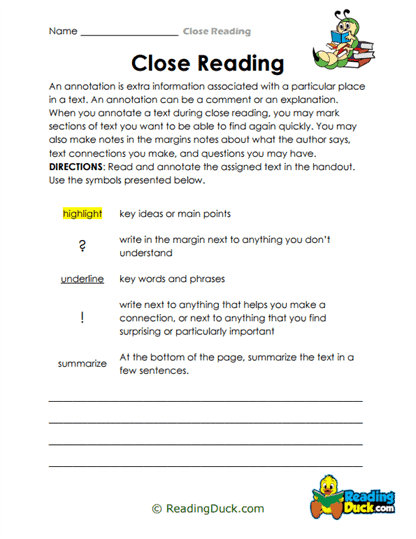 Engaging close reading exercise with annotations for students Chocolate-themed close reading annotations worksheet for fourth graders