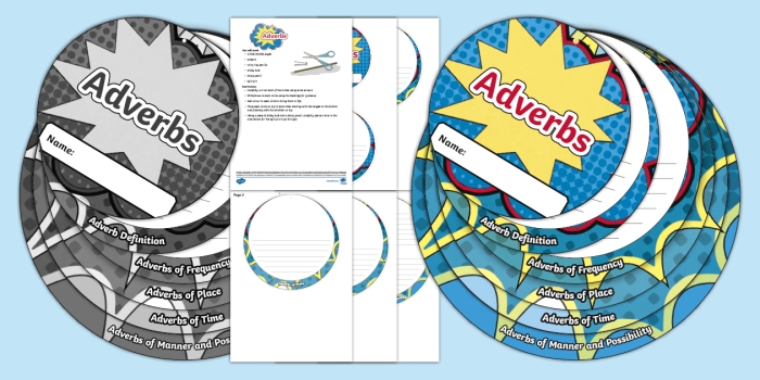 Second grade grammar worksheet showing 10 sentences where students circle adverbs to practice identifying words that modify verbs