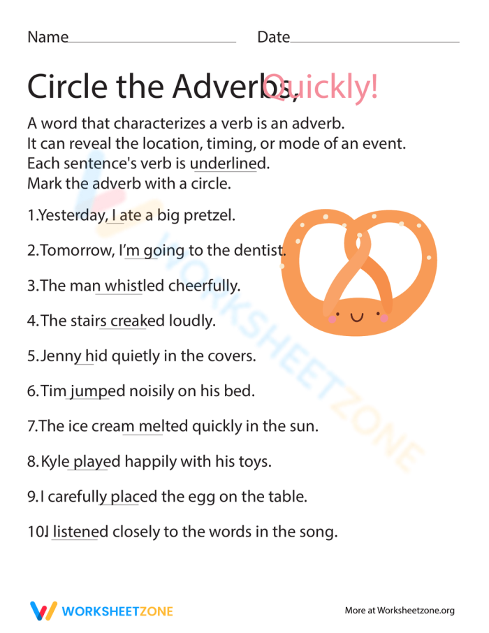Second grade grammar worksheet with 10 sentences about life science for students to circle the adverbs quickly.