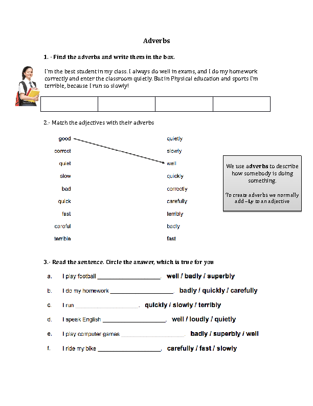 Second grade grammar worksheet showing sentences with adverbs highlighted for students to identify and circle quickly
