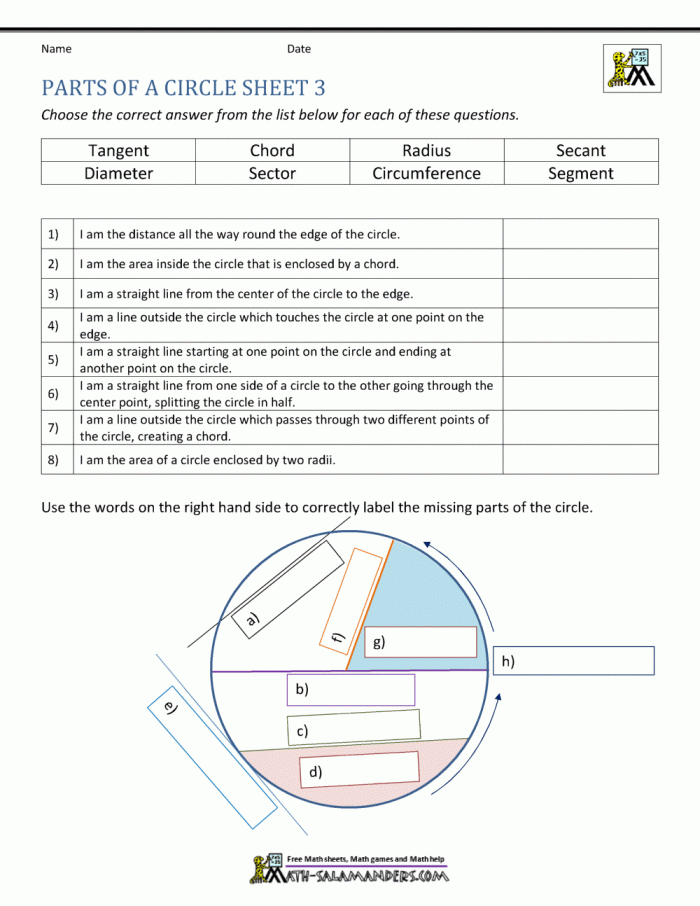 Worksheet featuring a Circle the Equal Parts activity for second graders to practice halves, thirds, and fourths