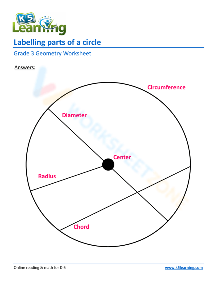 Worksheet showing a "Circle the Equal Parts" activity for second graders learning about halves, thirds, and fourths