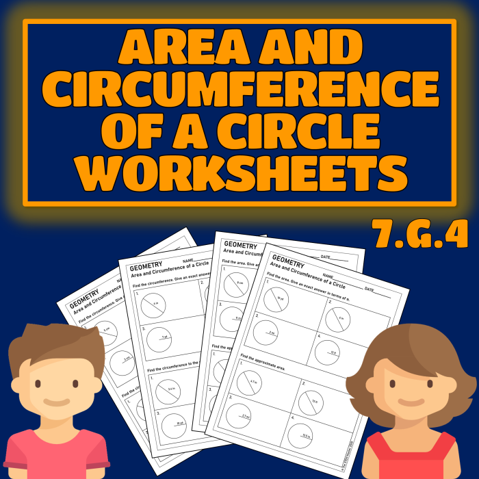 Fifth grade geometry worksheet showing colorful cookies with measurements to calculate area and circumference using circle formulas