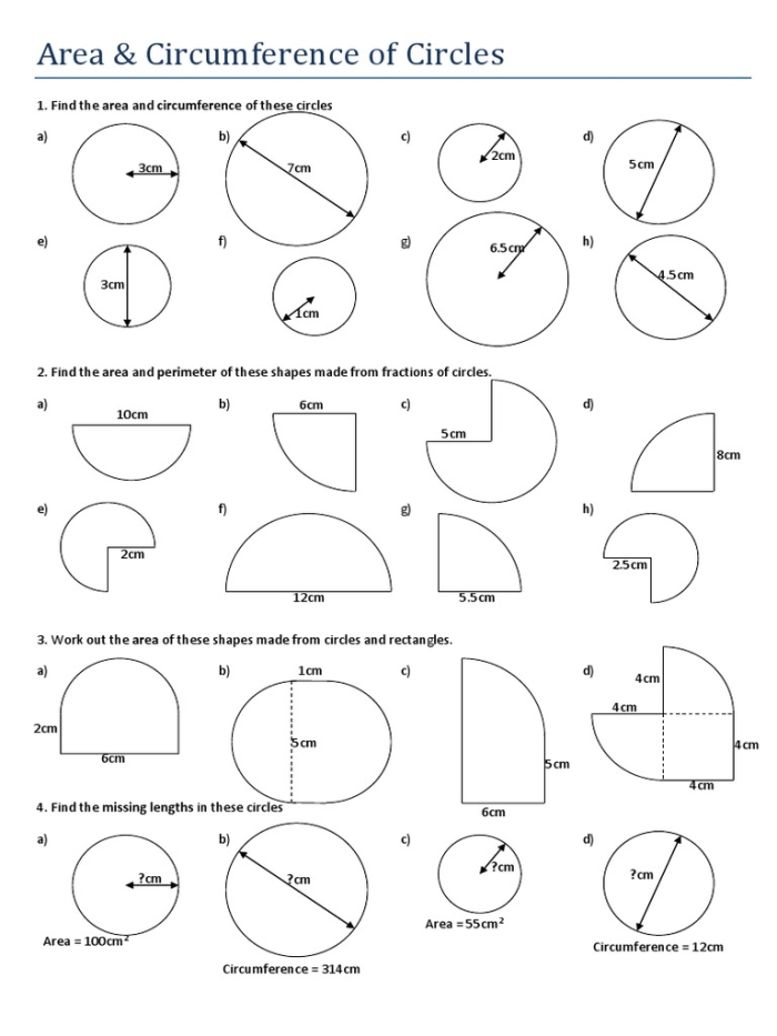 Fifth grade geometry worksheet showing colorful cookies with measurements to calculate area and circumference