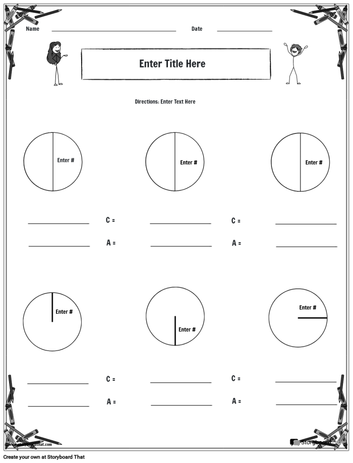 Fifth grade math worksheet featuring geometry problems about the area and circumference of cookie-shaped circles
