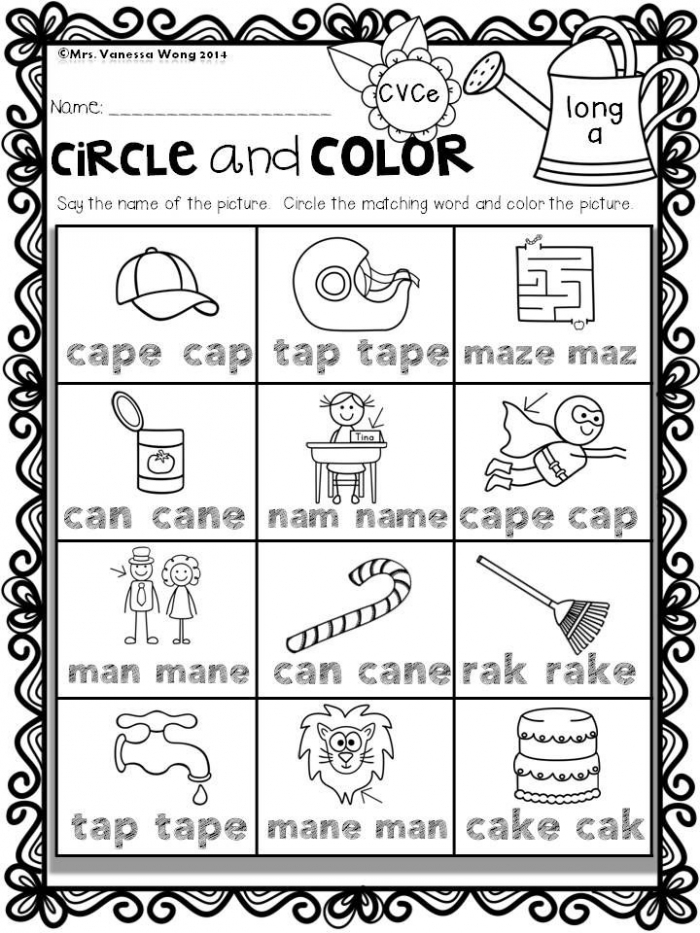 Circle the Long Vowel worksheet with engaging picture sort activity for young learners Worksheet featuring a unicorn and an eagle for practicing long vowel sounds in kindergarten